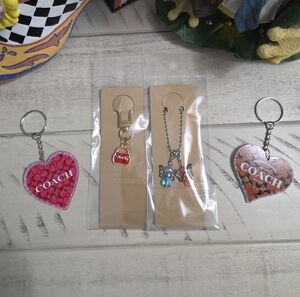 Hearts & Charm Keychain Set in Gold Accents, HandMade, NEW